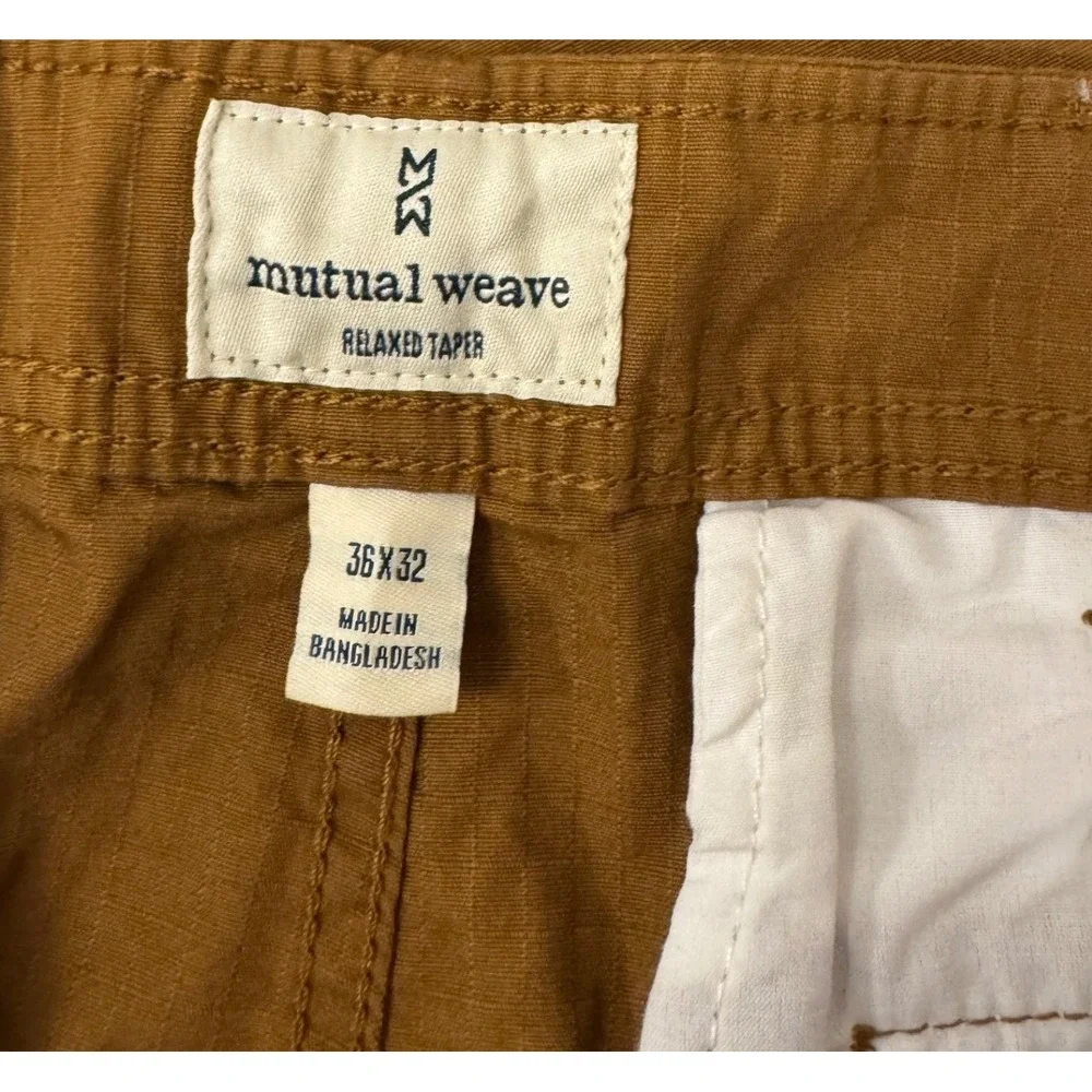 Mutual Weave Cargo Pants Men 36x32 Brown Relaxed Taper Ripstop Cotton UtilityNEW